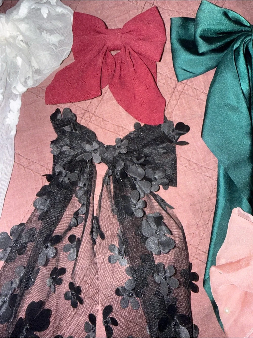 7 Mixed Satin & Lace Hair Bows - Assorted Colors
